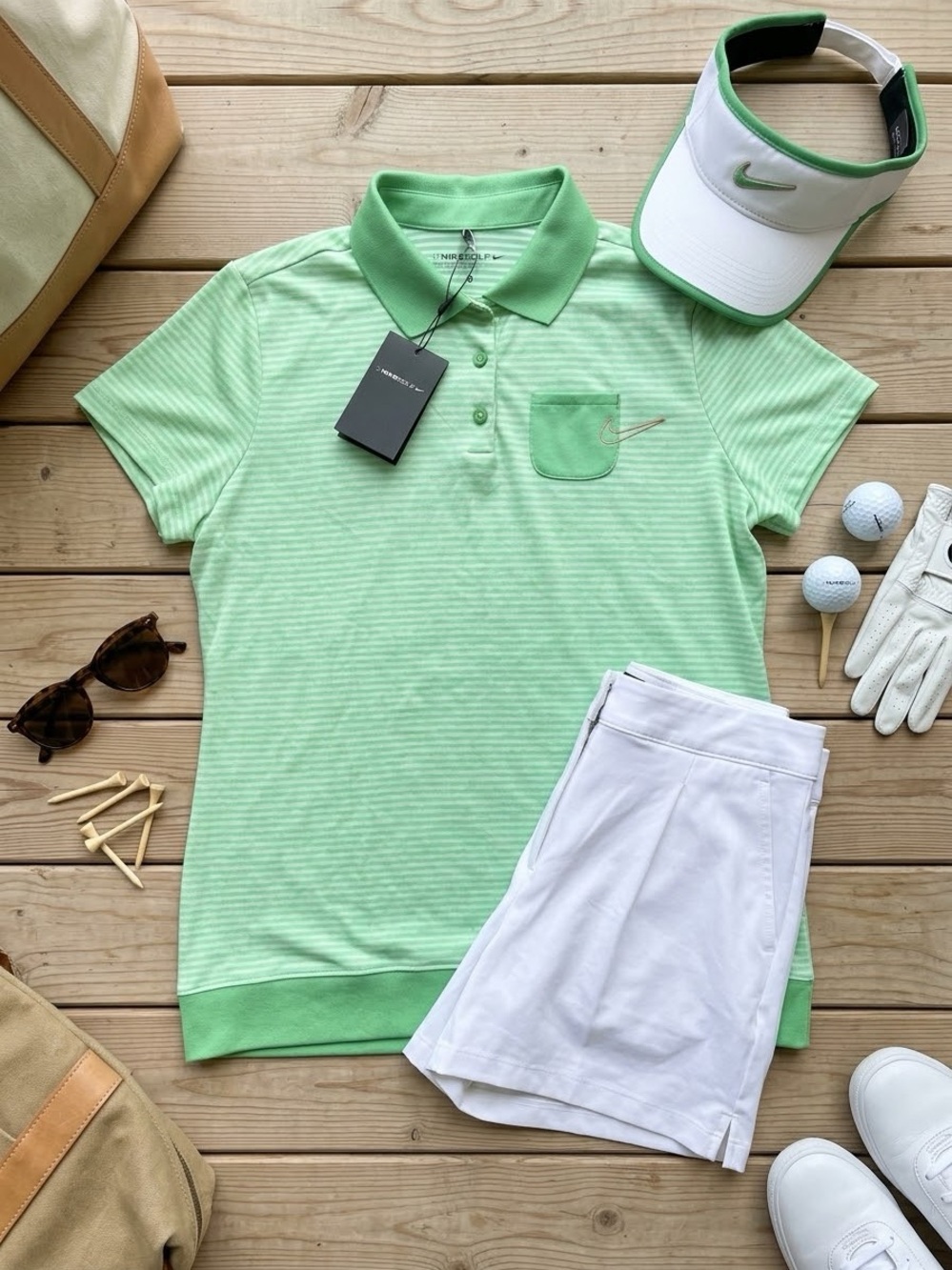 Nike Golf Sport Dri-FIT Light Green Striped Short Sleeve Polo Shirt NWT Size XL